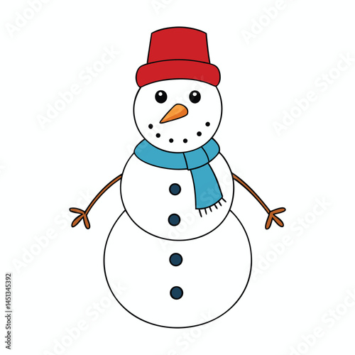 A cheerful snowman with a carrot nose, coal eyes, and a cozy scarf, standing tall in the snow, embodying the winter spirit and joy of the holiday season.
