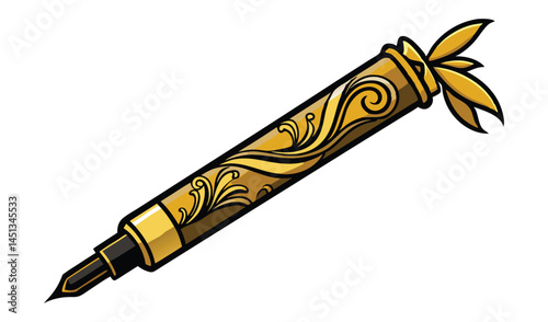 Ornate gold fountain pen with floral design