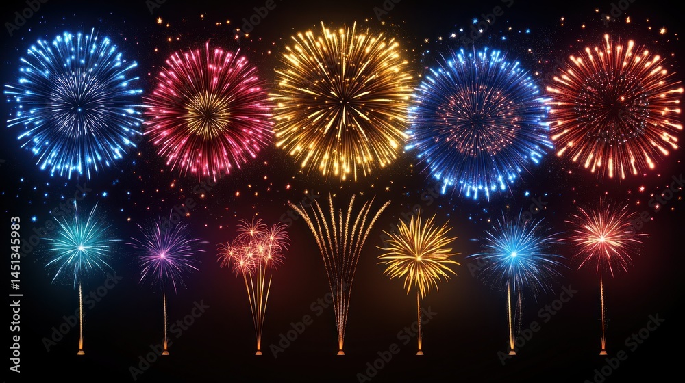 Fototapeta premium Vibrant pyrotechnics display on a crisp night showcasing luminous bursts of light
