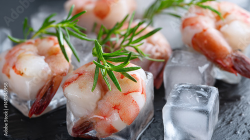 Wallpaper Mural Raw Shrimps Preserved in Ice Cubes for Fresh Storage Torontodigital.ca