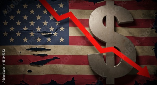 Distressed american economy with declining dollar amidst economic downturn