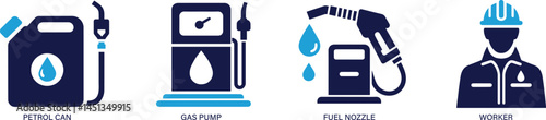 Filled vector icons representing oil and gas industry elements. Suitable for energy, industrial, and engineering projects.