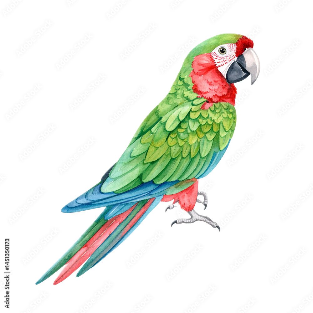 Obraz premium Parrot on a white background, spring watercolor illustration, botanical painting