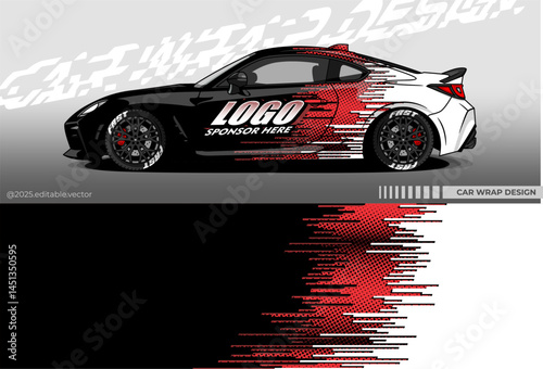 Illustration vector grahic of Car wrap decal with abstract design.  colour. Livery car editable. Mockup template sticker vinyl for racing, rally, drift or daily use