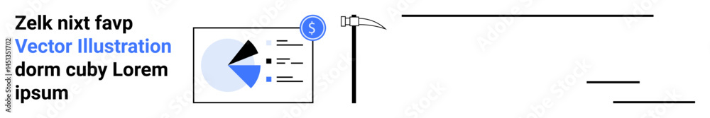 Fototapeta premium Pie chart with data labels, mining pickaxe, and dollar symbol focus on analysis, strategy, and finance. Ideal for business, analytics, strategy, mining statistics finance simple landing page