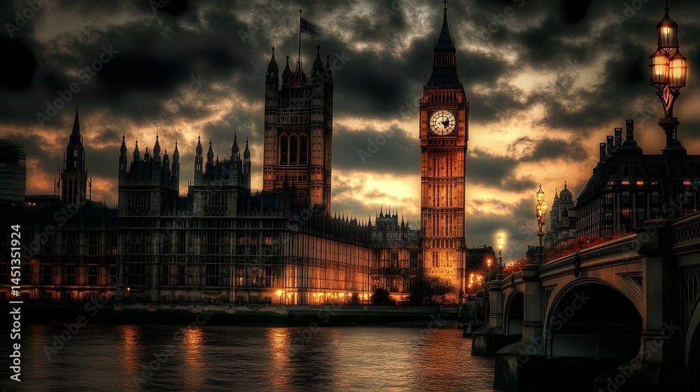 Fototapeta premium Big Ben and the Houses of Parliament on a cloudy day