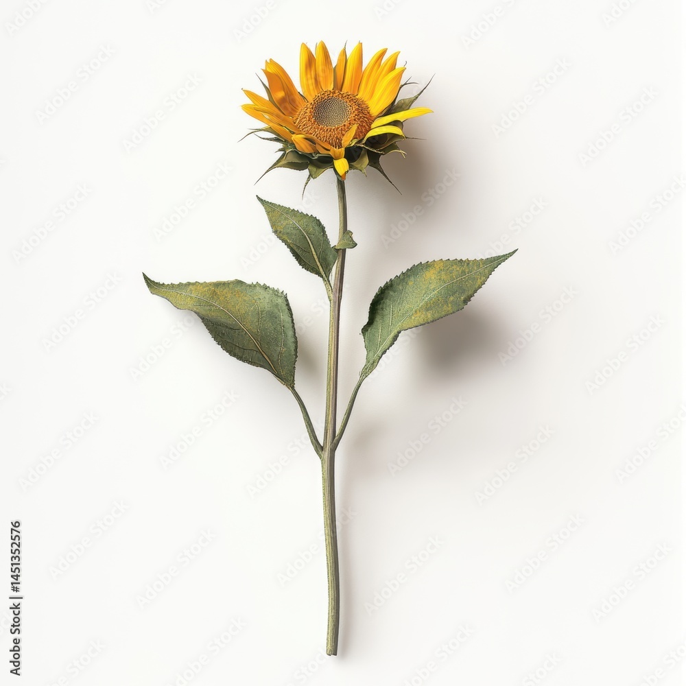 Fototapeta premium Beautiful sunflower with vibrant petals and leaves
