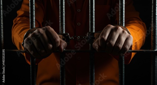 Behind Bars: Hands Cuffed in Prison