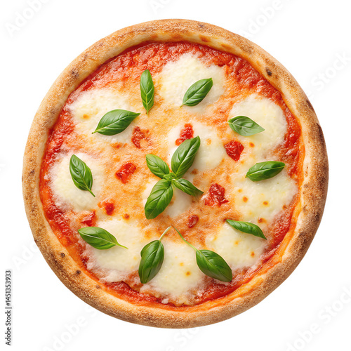 Classic Pizza Margherita with Crispy Crust, Fresh Basil and Melted Mozzarella – Authentic Italian Dish Isolated on Transparent Background