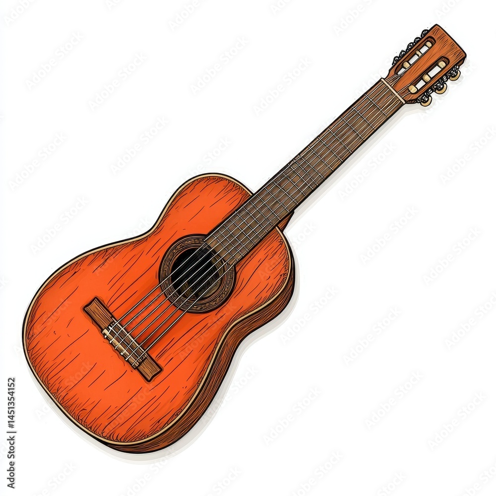 Fototapeta premium Detailed Orange Classical Acoustic Guitar Illustration