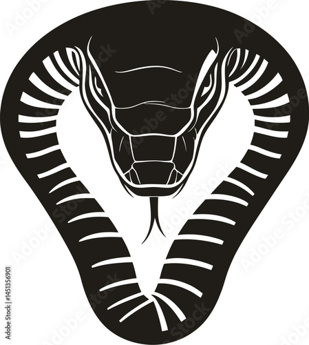 Aggressive Cobra Snake Head Vector Illustration in Black and White, Striking Black and White Cobra Illustration

