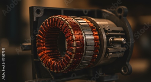 Examining Electric Motor Components with Copper Windings Close Up