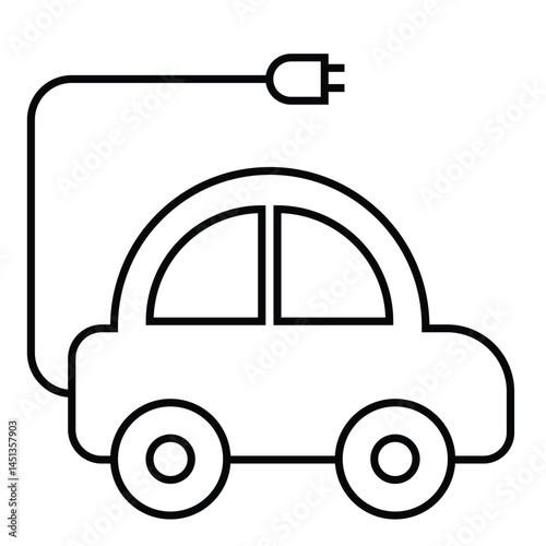 Simple outline of an electric car with a charging cable, symbolizing eco-friendly transportation and green energy.