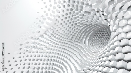 Abstract white and gray geometric background with a halftone dot pattern, featuring a modern radial design.

