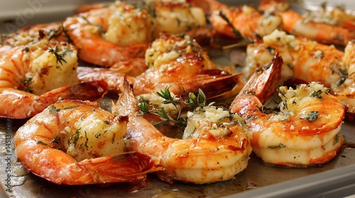 Wallpaper Mural  Grilled Shrimp Served on a Plate with Herbs Torontodigital.ca