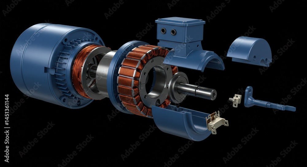 Electric Motor Exploded View Industrial Component Illustration Electric Motor Exploded View Industrial Component Illustration