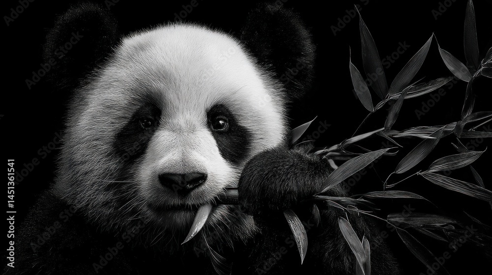 Fototapeta premium Panda chewing bamboo, isolated background