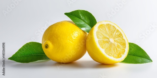 Wallpaper Mural Fresh Yellow Lemon Half and Whole Citrus Fruit with Leaf Isolated on White Background Perfect for Healthy Cooking and Refreshing Beverages Torontodigital.ca
