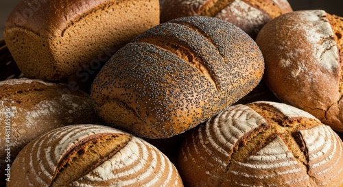 Assorted Fresh Baked Breads Close Up Still Life
