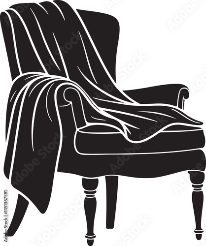 Silhouette of an Armchair Draped with a Fabric Cloth in Artistic Style

