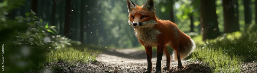 Fototapeta premium A curious fox in a serene forest setting.