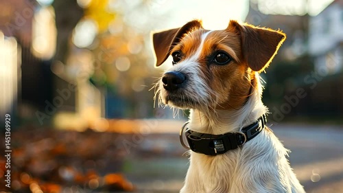 Cute dog outdoors, autumnal light