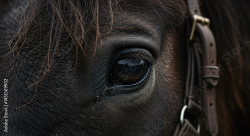 Close Up of a Horse Eye with Leather Halter Detail