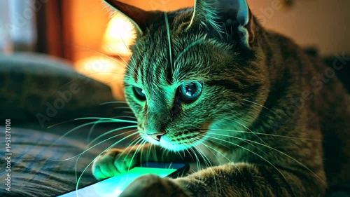 Curious cat using a phone