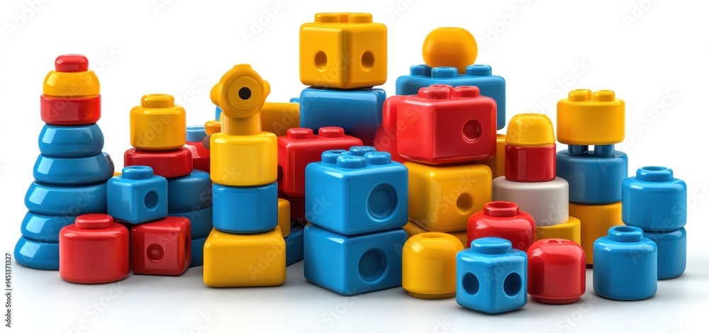 Naklejka premium Colorful Plastic Building Blocks Toy Collection for Kids