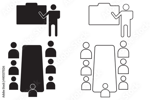 Meeting icon line vector illustration. People talk icon simple vector. Business group. Speak meeting. 