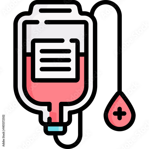This image depicts an IV drip bag a healthcare symbol. Its use is related to medical treatments intravenous fluid administration and blood transfusions for patients.