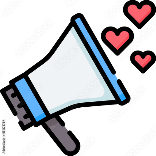 A megaphone with hearts is a symbol of sharing love support or announcements. Use it for social media promotions or expressing positive messages.