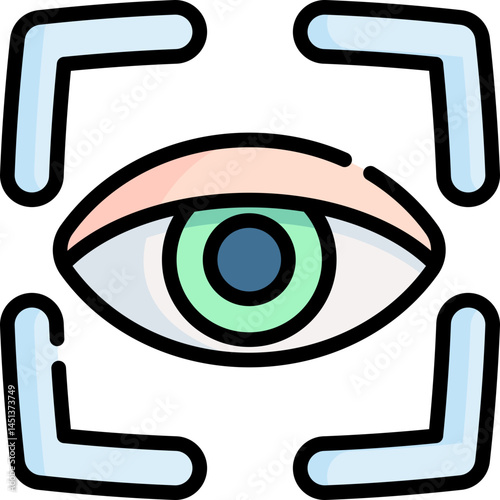 An eye icon with brackets representing facial recognition or biometric authentication. Used in security and user interface design.