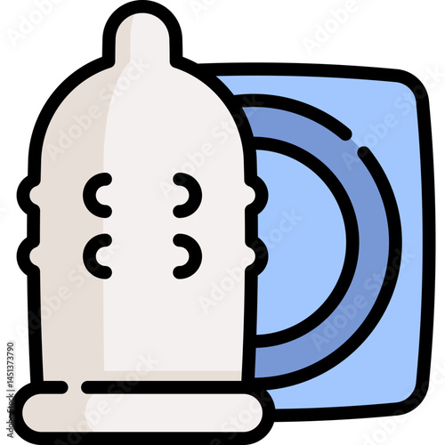 An illustration of a condom and its packaging. It represents safe sex practices. Ideal for health and wellness educational materials or sexual health awareness campaigns.