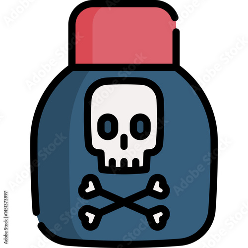 An illustration of a poison bottle with a skull and crossbones. It symbolizes danger and toxicity. Suitable for educational materials or safety warnings.
