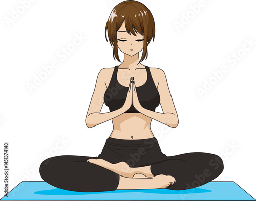 Easy Pose Yoga Girl Performing Sukhasana Yoga Asana Vector