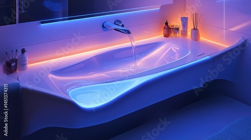 Wallpaper Mural Modern, illuminated sink in a futuristic bathroom Torontodigital.ca