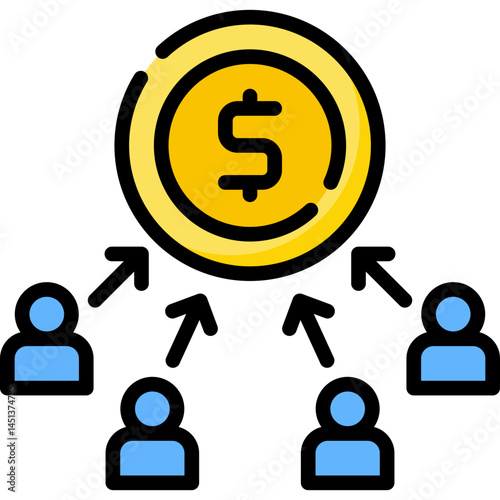 Image depicts financial concepts like investment crowd funding or distribution. It suggests a visual of investment capital and user involvement. Suitable for financial content.