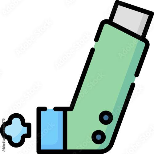 An inhaler icon is shown releasing medication. It is a simple design often used for medical or health related illustrations for asthma treatments.