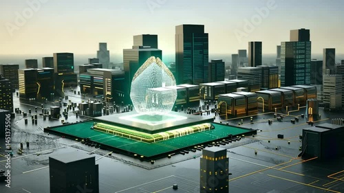 Futuristic cityscape on a microchip