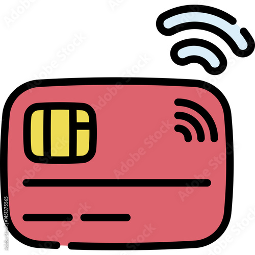 This image depicts a pink credit card with a contactless payment symbol. It suggests easy and secure digital transactions using wireless technology. Consider using it for financial app interfaces.