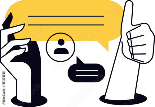 An illustration symbolizing feedback communication and approval. Suggest using this image for app reviews social media interactions and customer service related designs.