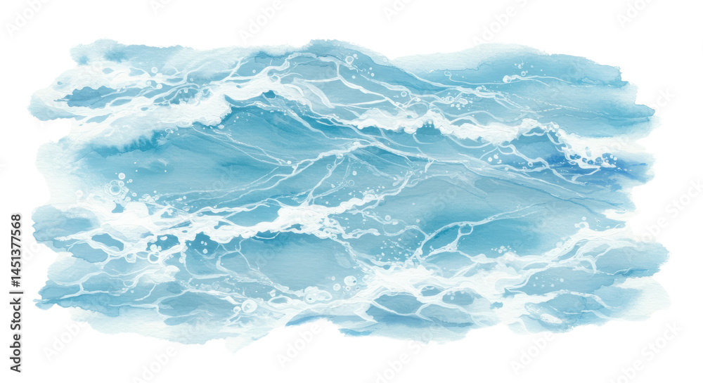 Fototapeta premium Blue watercolor ocean waves isolated on white background