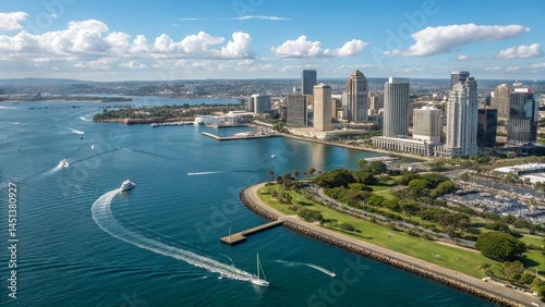 Aerial View of San Diego Cityscape and Harbor