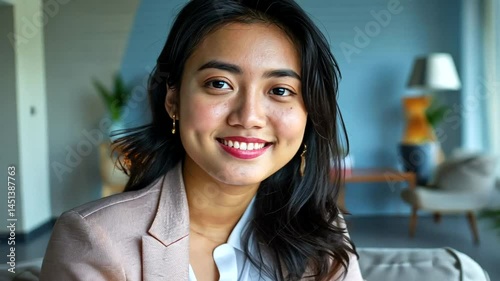 Smiling woman in a light pink blazer