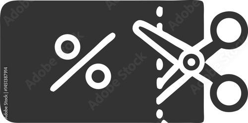 Voucher with Percentage Sign being Cut by Silver Scissors Icon