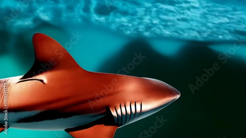 Wallpaper Mural Menacing shark swimming gracefully in deep ocean waters, an apex predator in its natural marine habitat under the wavy water surface Torontodigital.ca