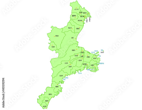 三重県　地図　黄緑　斑点　イラスト