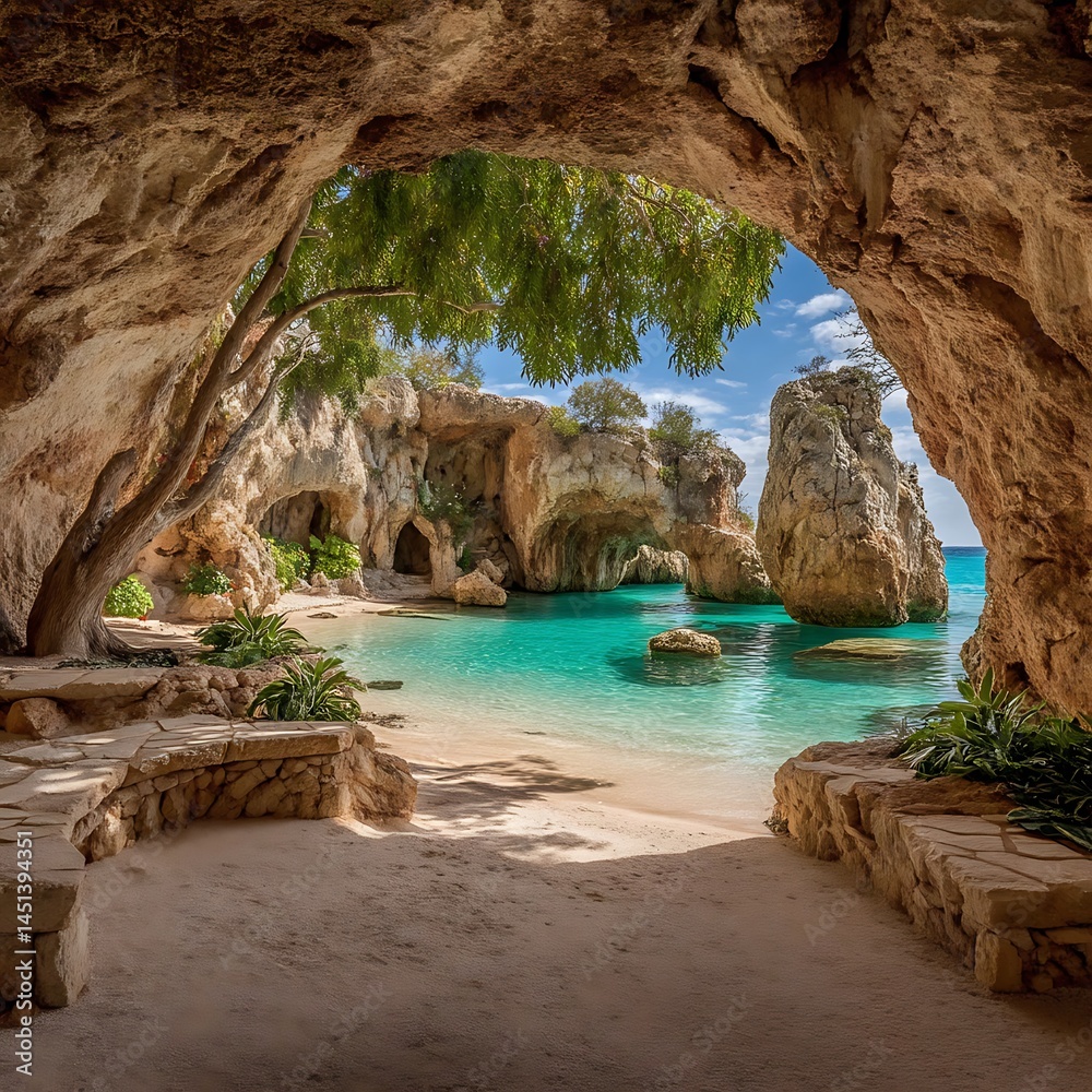 Fototapeta premium Cave Beach Ocean Scenic View