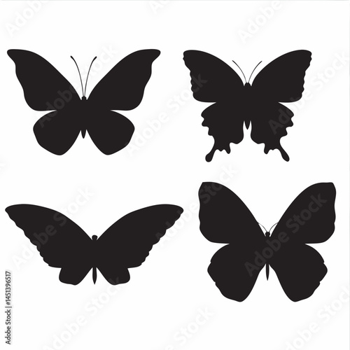 Elegant black butterfly silhouettes nature s grace in simple vector art design perfect for decoration or print